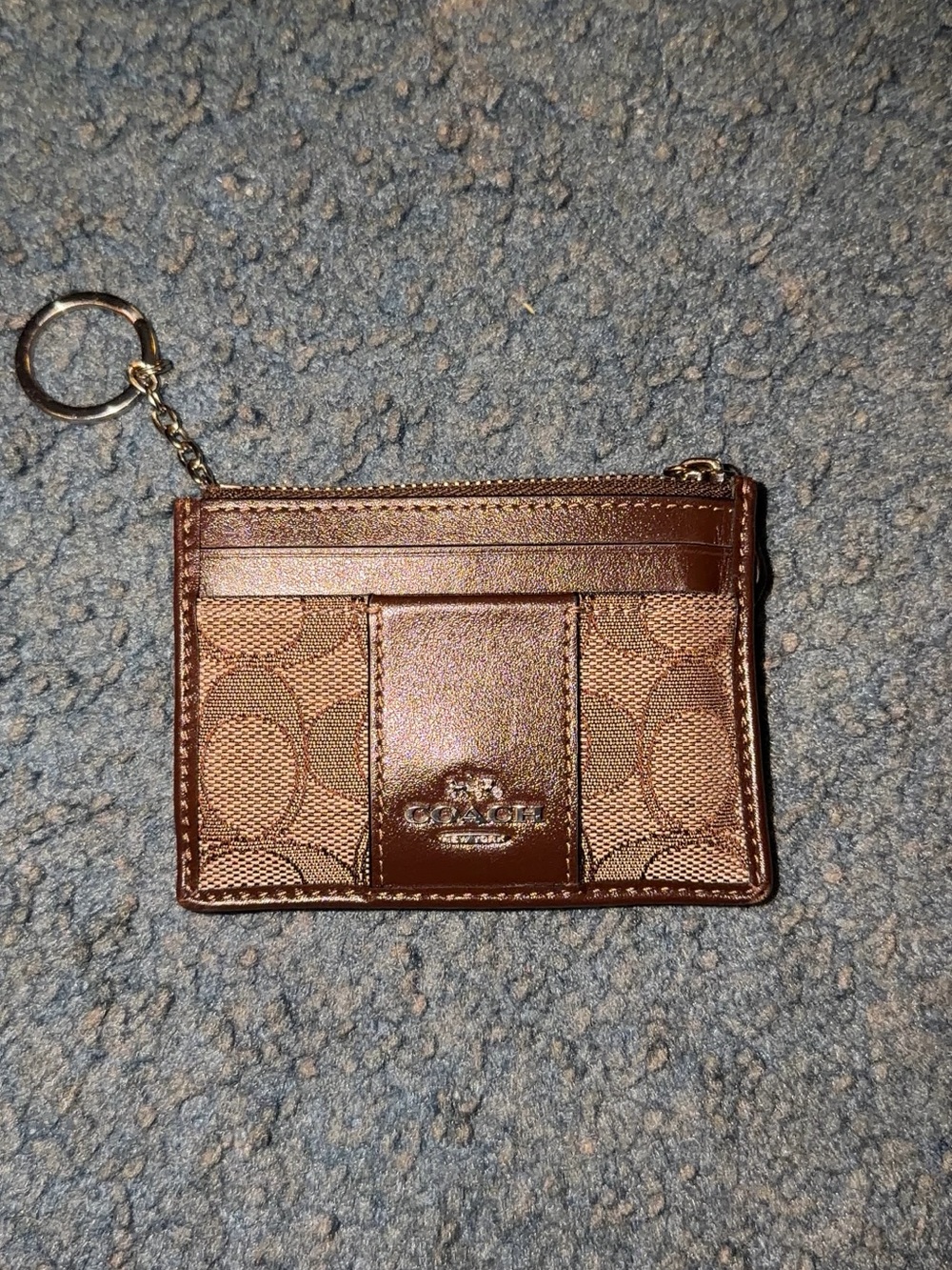 Coach Brown Card Case with Gold Keyring
